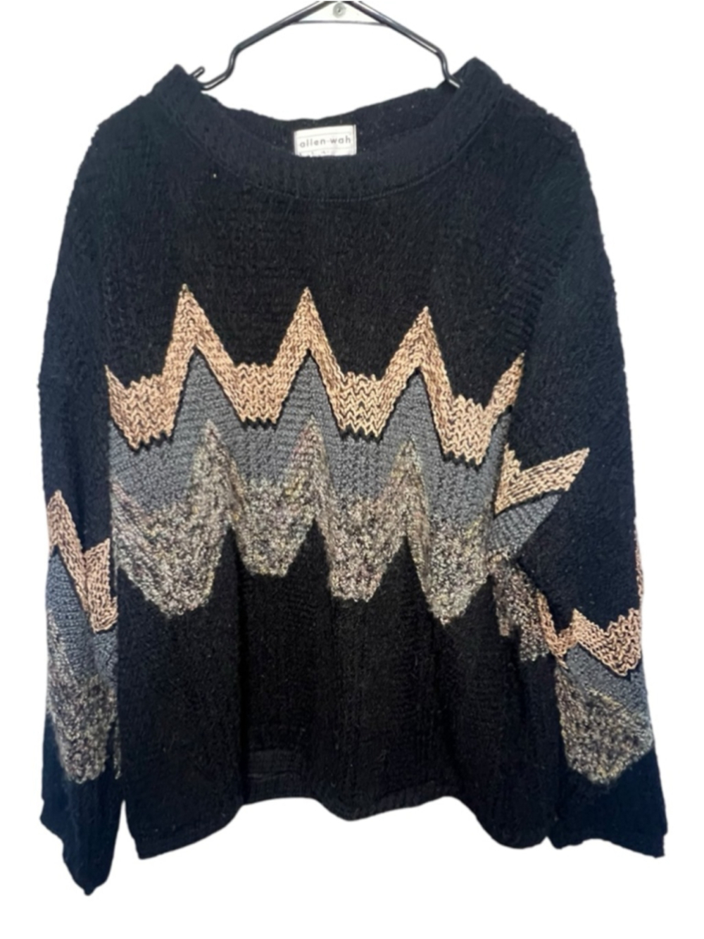 Vintage Allen Wah Wool Blend Chevron Colorblock Pullover Knit Sweater